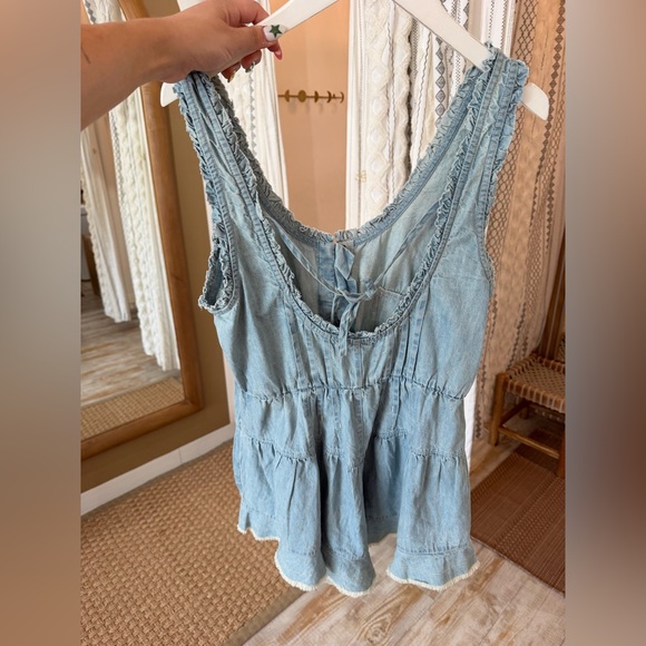 We The Free Light Wash Ruffled Denim Romper - Picture 2 of 4